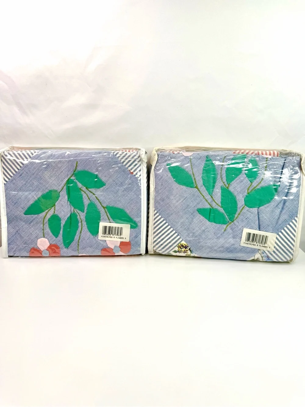 American Pacific Blue Pink Pinstripes & Flowers Floral Patchwork Pillow Shams